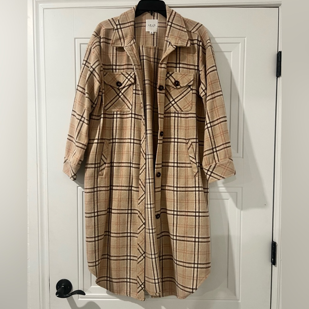 Tan Plaid Longline Shacket